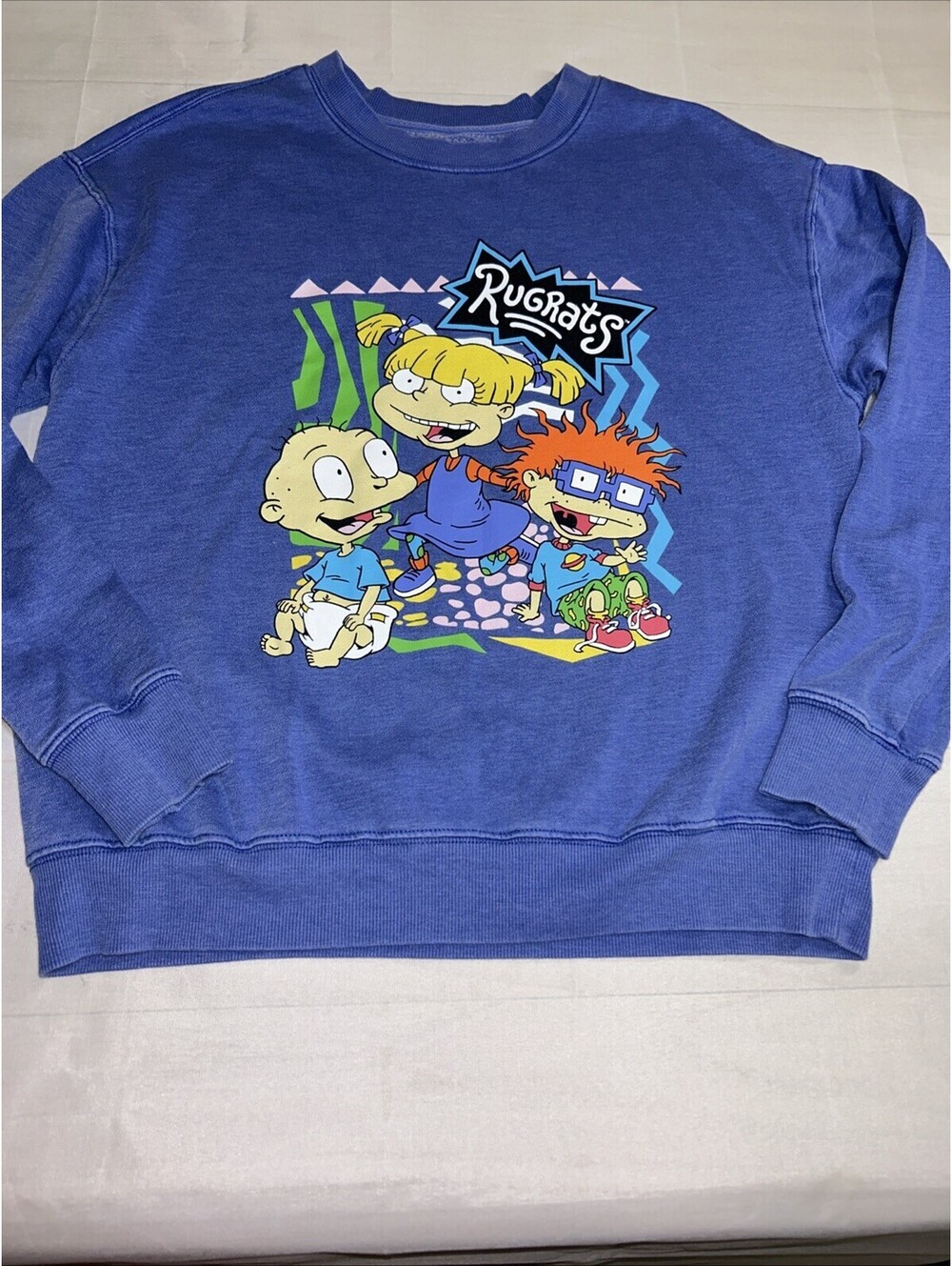 Nickelodeon Rugrats Crewneck Sweatshirt Sz Large Blue 90s Vintage Cartoon Y2K